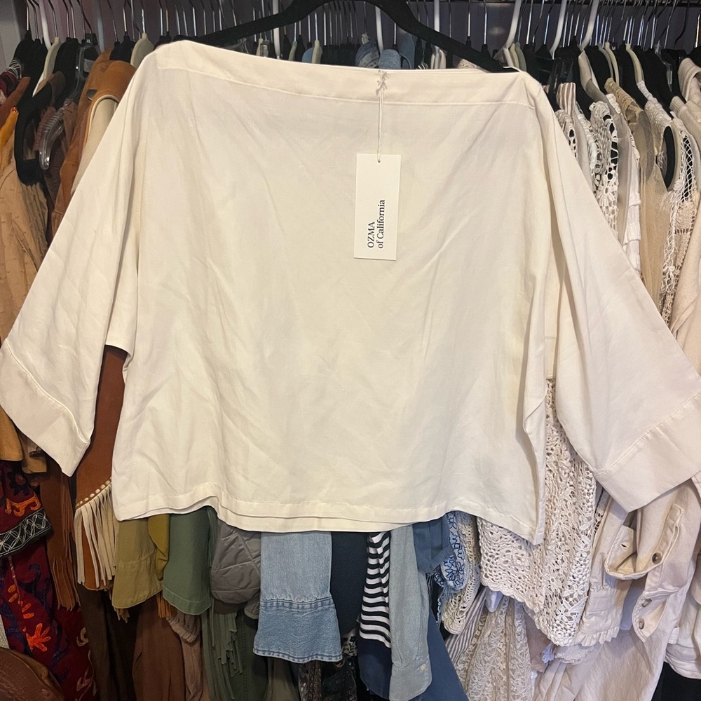 Ozma boat neck silk linen top L NWT